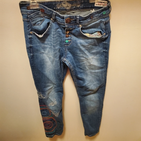 Desigual The Love Boyfriend Fit Embroidered Jeans - Picture 1 of 6
